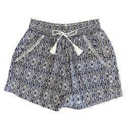 Briggs Women’s Linen Blend Shorts Blue & White Pull On Elastic Waist Size Small