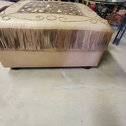 Custom Leather Ottoman With Fringe. 