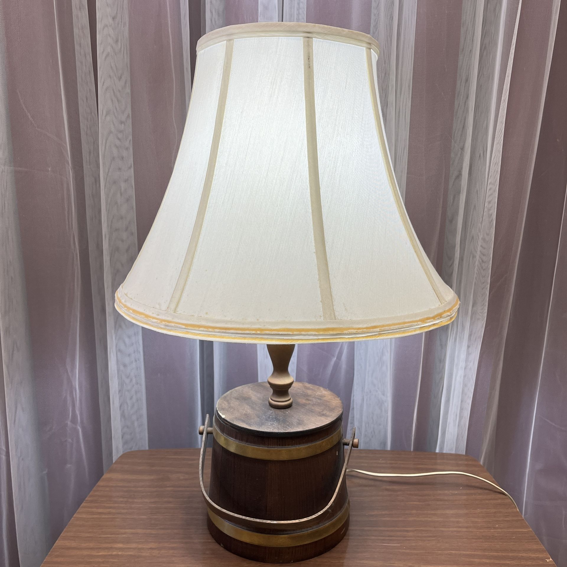 Free Antique Primitive Wood Firkin Sugar Bucket Lamp.