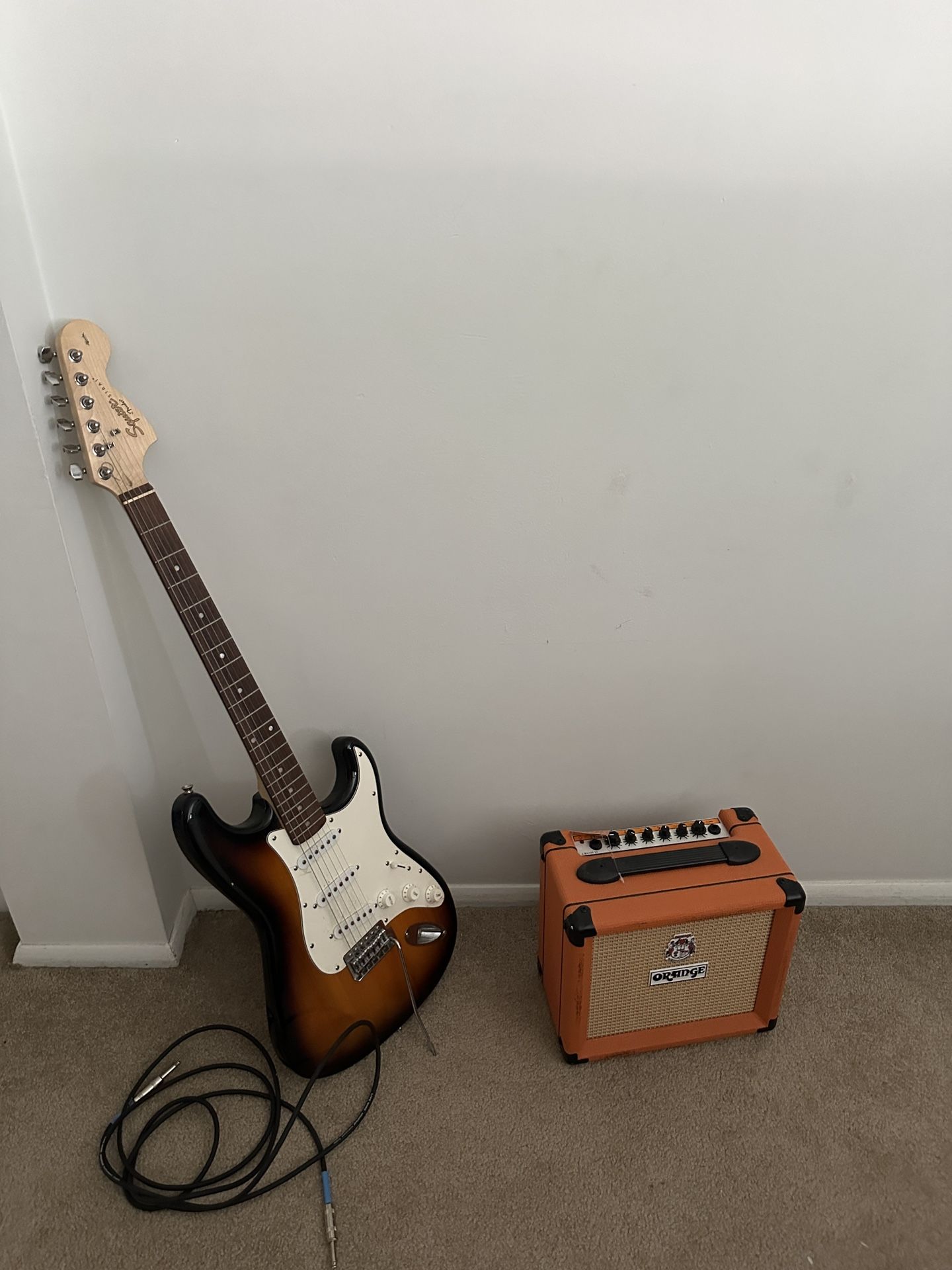 Strat Electric Guitar & Orange Amp