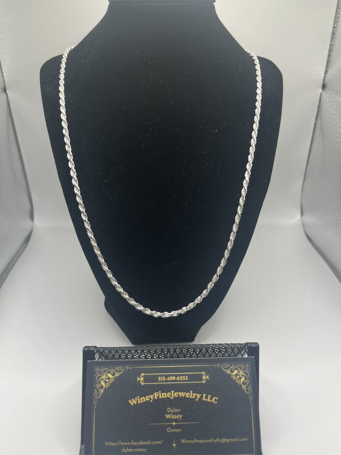 Solid 925 Italian Silver 3.4mm 20” Rope Chain