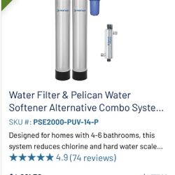 Water Filter & Pelican Water Softener Alternative Combo System + UV (4-6 Bathrooms)