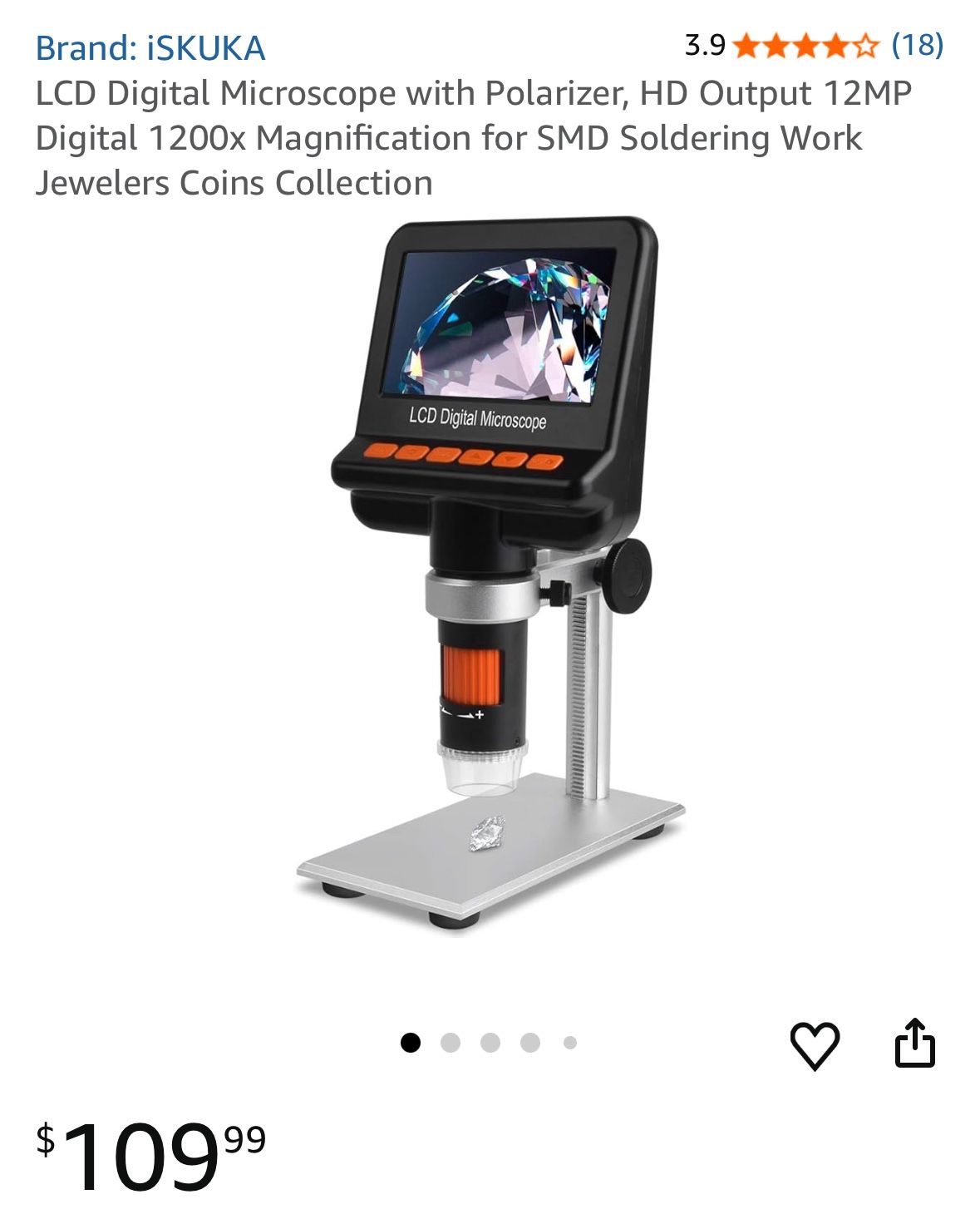 LCD Digital Microscope with Polarizer, HD Output 12MP Digital 1200x Magnification for SMD Soldering Work Jewelers Coins Collection