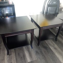 Set of 2 Solid Dark Wood Side Tables – 24” x 22”