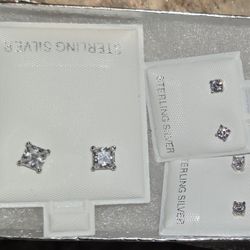 Sterling Silver CZ Stud Earrings