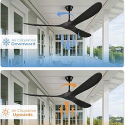 72" Outdoor Ceiling Fans for Patios, Matte Black Ceiling Fans Without Lights, 3 Blades Wood Ceiling Fan with No Light by Remote Control for Indoor Out