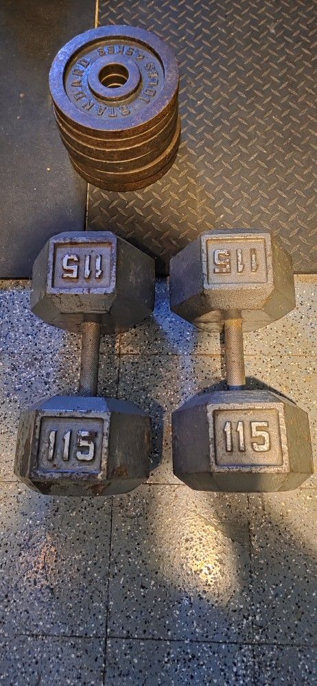 115LB HEX DUMBBELLS WEIGHTS PAIR