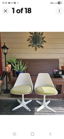 🔥SET OF #2 VTG DINING CHAIRS MODEL 115 TULIP CHAIR DESIGNED BY MAURICE BURKE (OR BEST OFFER)