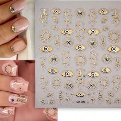 Eye Nail Art Stickers 3D Gold Nail Stickers Star  Nail Decals Gold Stickers For Nails Designs Self-Adhesive Nail Art Supplies