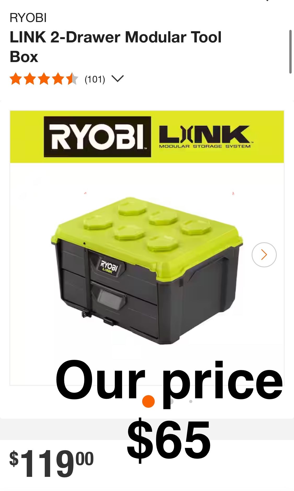 RYOBI Box LINK 2-Drawer Modular Tool