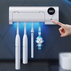 Toothbrush Holder, 4 Toothbrush Slots & Timer Function, Cordless Wall Mounted Toothbrush Holders for Bathrooms
