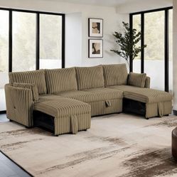Denholme Brown Faux Fur Polyester Fabric Couch Sofa Sectional Pull Out Sofa Bed With USB