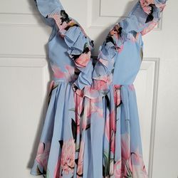 Voluminous Blue Floral Dress