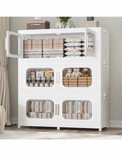 Large White Storage Cabinet with Clear Doors