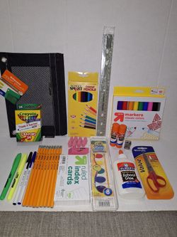 Pencil pouch with school supplies