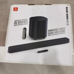 JBL Bar 500MK2 - Sistema de barra de sonido de canal 5.1 con Dolby Atmos®, MultiBeam™ 3.0 y PureVoice 2.0, 750W con subwoofer de 10", fácil calibració