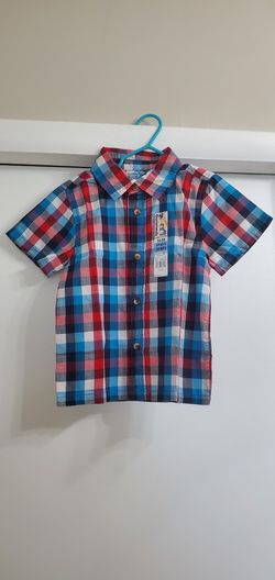 Boys Red, White and Blue Plaid Button Up Shirt 👕  3T