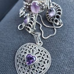 .925 Silver Amethyst Ring,necklace,earrings.