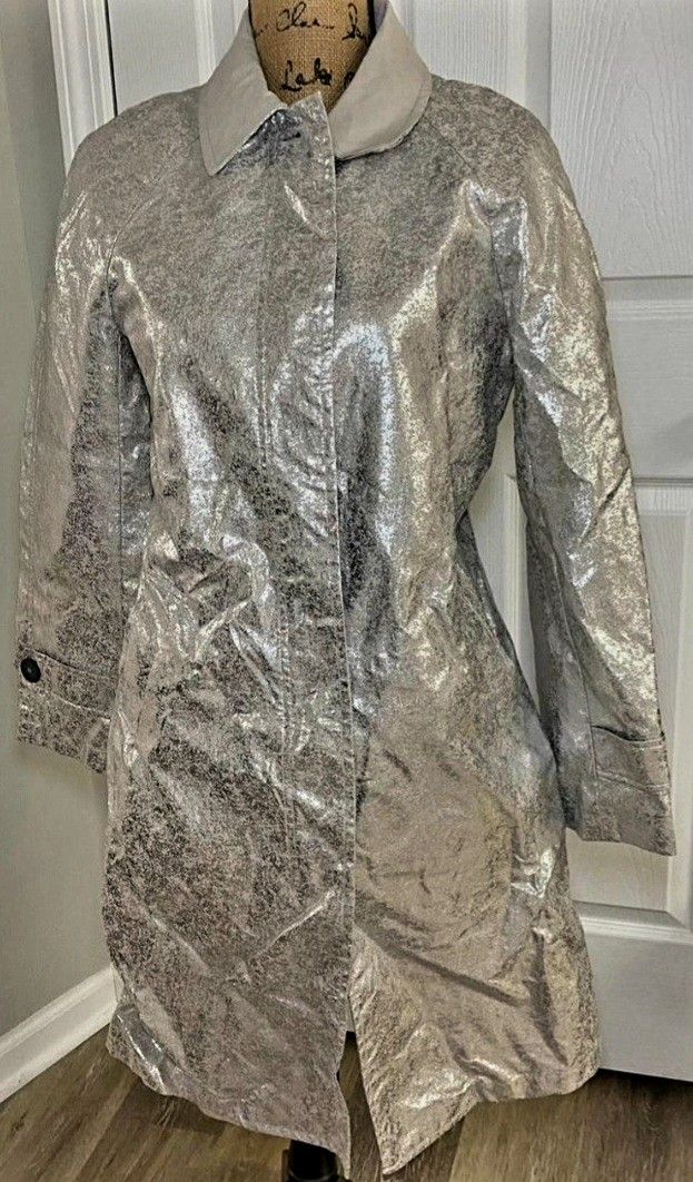 Women's Isaac Mizrahi Metallic Silver Trench Coat