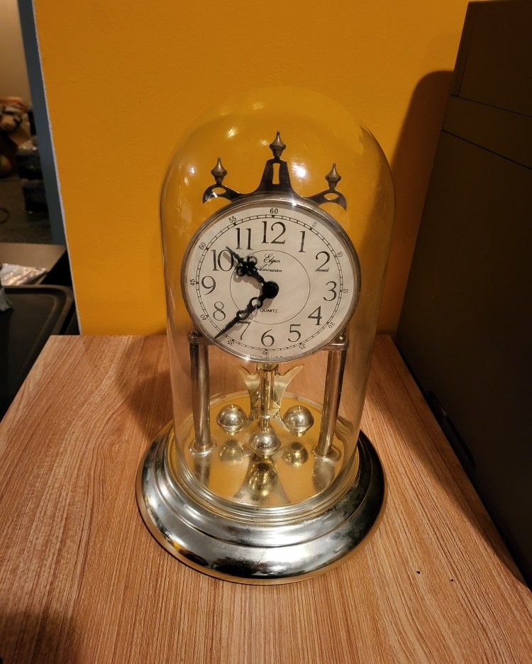 Elgin American Company Quartz Clock with Glass Dome Vintage All Works