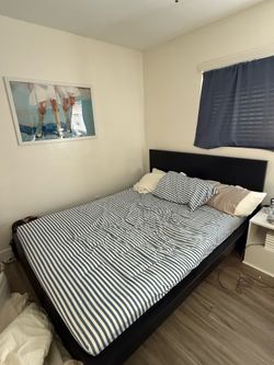 Queen IKEA Bed Frame (dark brown) and Mattress