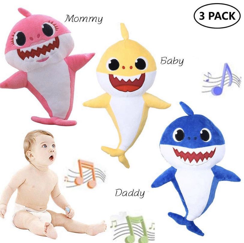 Baby Shark Plush Singing LED Light Plush Toys Music Doll English Song Toy Gift, Whole set