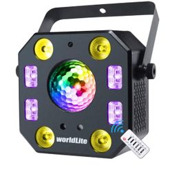 Luces de DJ de escenario LED WorldLite 5 en 1 con bola mágica, laser y strobe.