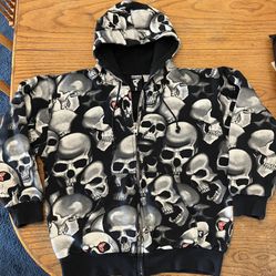 Almost Famous Misfits Stars & Straps Ultra Rare Men’s Skull Skeleton Hoodie Zip Jacket Size S- M In Excellent Condition