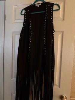 Rockin J Women’s Black Suede with Silver Studs and Fringe  Size Medium