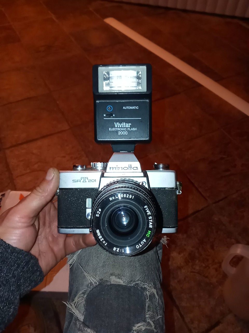 Minolta SRT 201 camera & Vivitar electronic flash