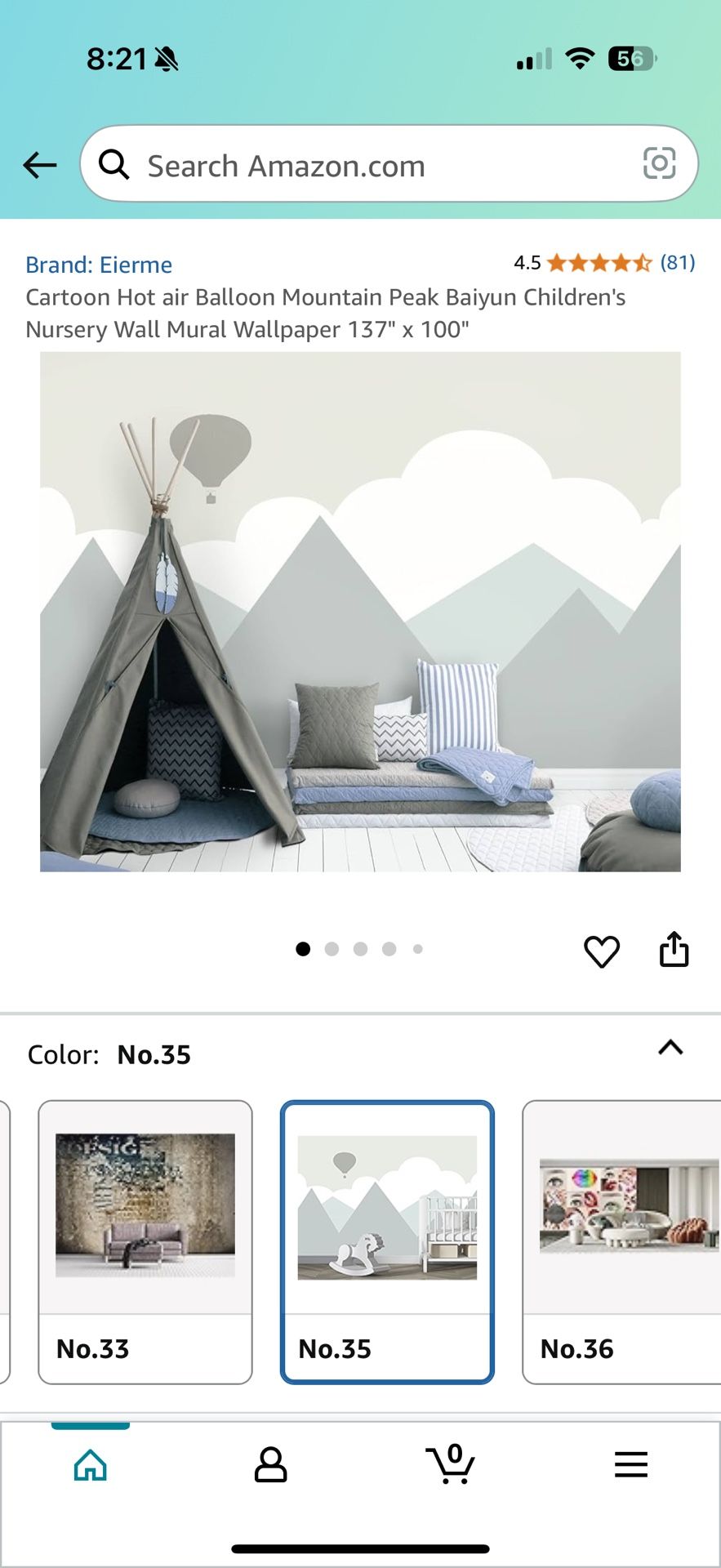 Nursery Wall Mural -Mountain & Hot Air Balloon Design (137”x100”)