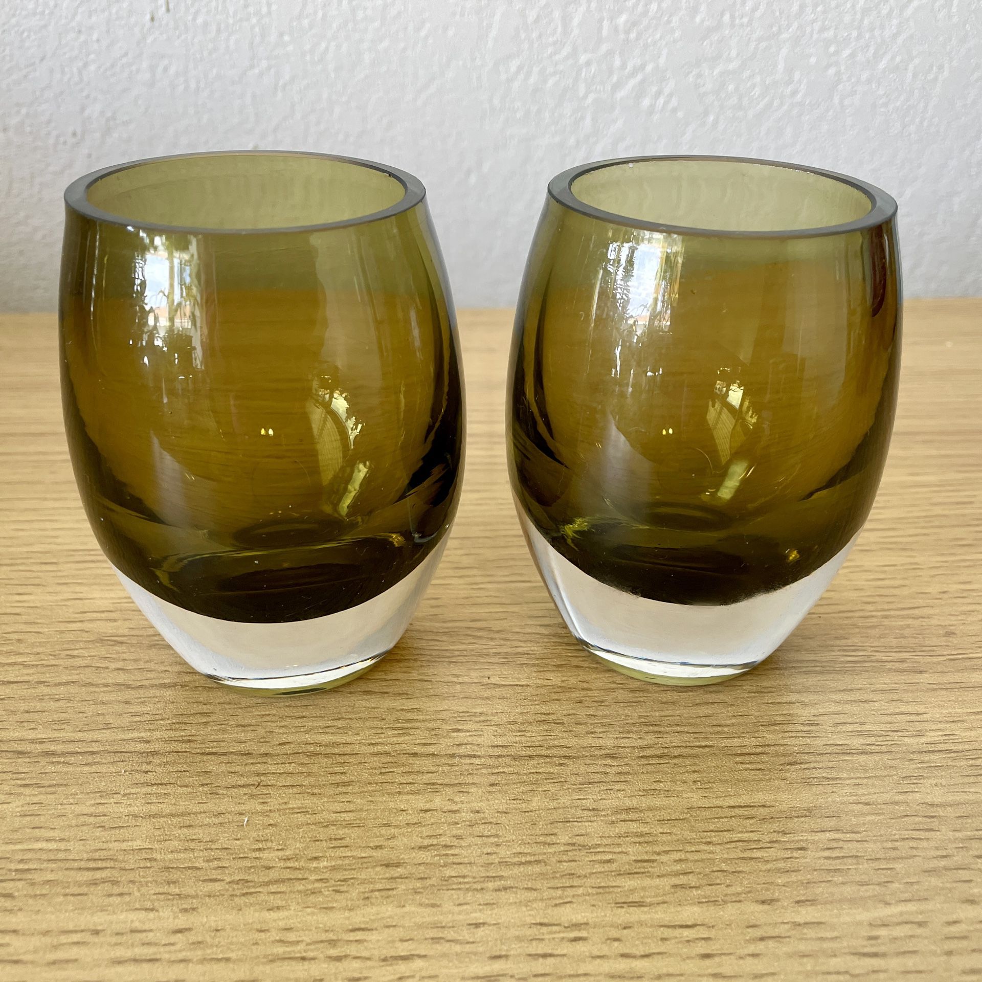 Pair of Crate and Barrel Thick Green Glass Votive Candle Holders