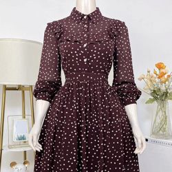 ✨ Elegant Maroon Polka Dot Midi Dress ✨
