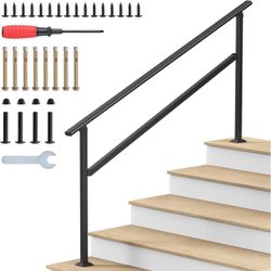 Hand Rails for Outdoor Steps 2-5 Steps Wrought Iron Handrails | Stair Railing for Porch, Home, Garden, Indoor, Staircase Handrails for Wooden, Cement,