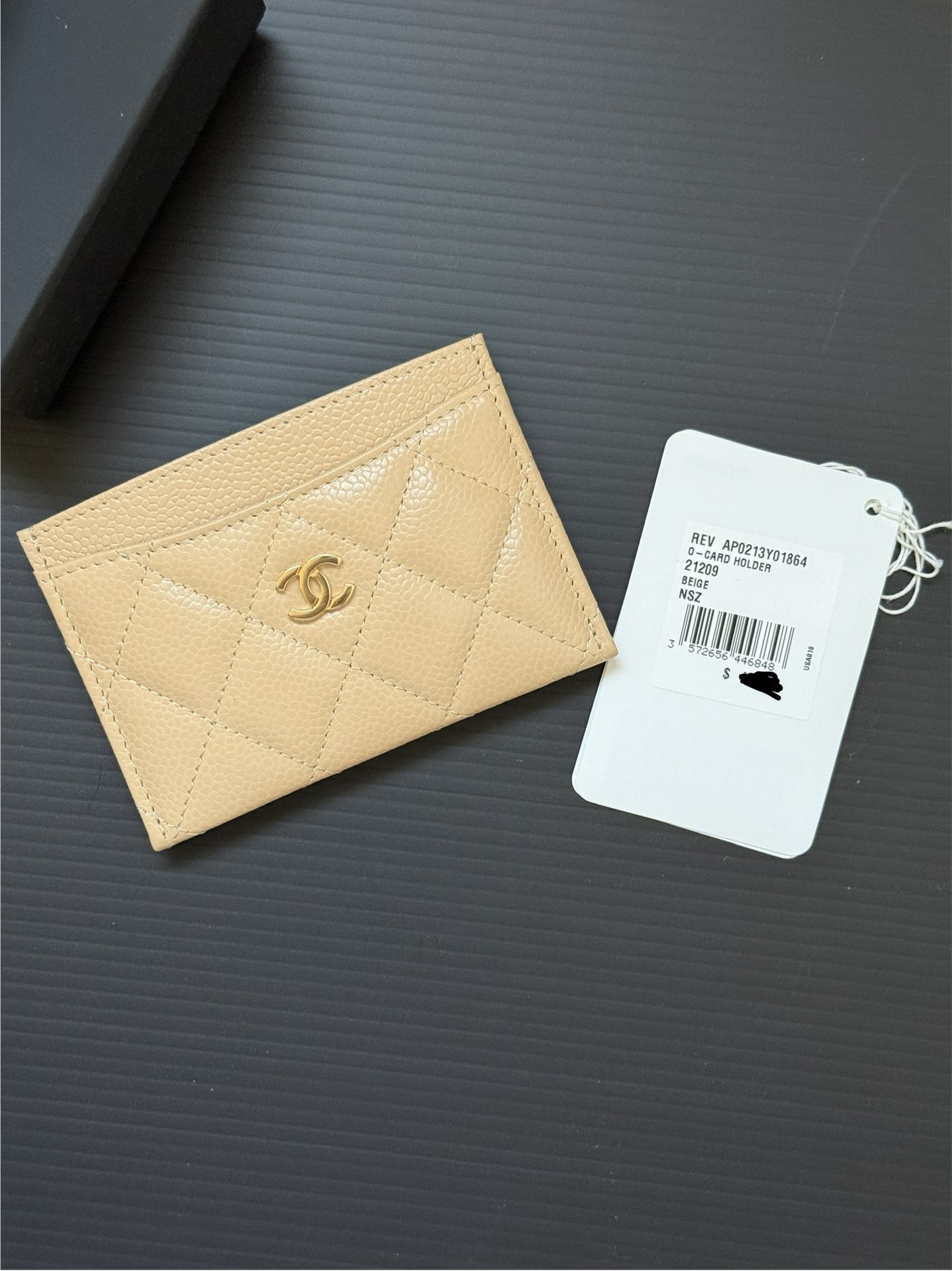 BNWT Chanel Classic Quilted Card Holder Caviar Beige Gold Hardware Wallet 100% AUTHENTIC