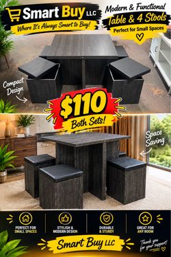 New dining table with 4 chairs with storage dark gray