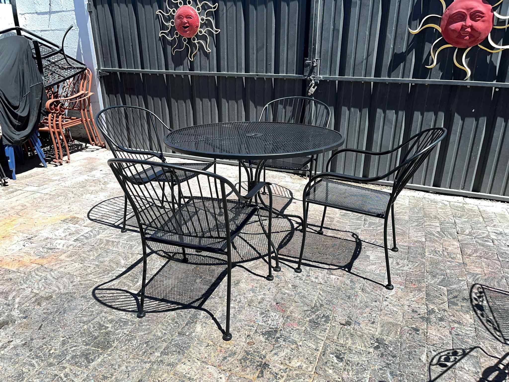 Metal Table & 4 Metal Stackable Chairs