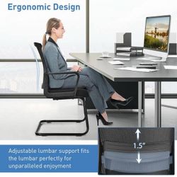 Set of 2 Black Conference Chairs Mesh Reception Office Guest Chairs w/Lumbar Support