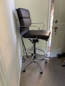 Tall Stainless Steel and Brown Leather Contemporary Office Chair