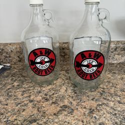VINTAGE A&W ROOT BEER 1/2 GALLON GLASS BOTTLE JUG RING HANDLE NECK