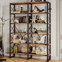 Large Industrial Style Bookcase / Display Shelf – Metal Frame Wood Shelves