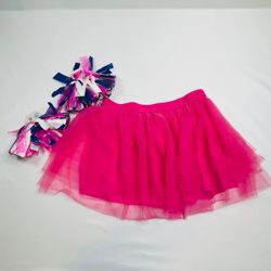 Spirit cheerleading Halloween costume Pink Tulle Tutu Skirt & Pompoms Set S/M
