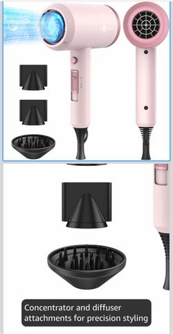 Professional Ionic Hair Dryer, Powerful 1800W Fast Drying Low Noise Blow Dryer With 2 Concentrator Nozzle 1 Diffuser Attachments For Home Salon Travel