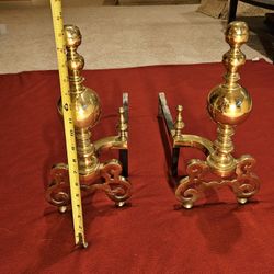 Antique Brass 18” Cannon Ball Andirons (Set of 2) – Heavy & Beautifully Preserved