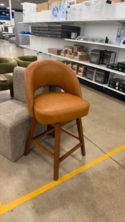 Caramel Leather Swivel Counter Stool