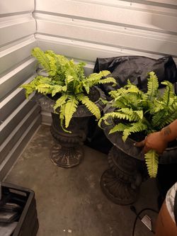 Decorative Urn Planters with Faux Ferns – Set of 2
