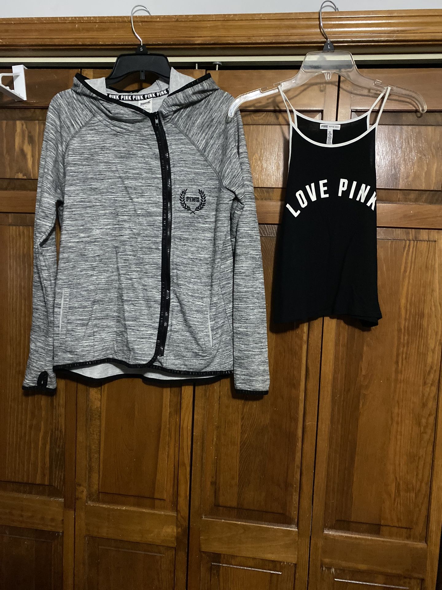 Victoria’s secret’s pink women’s size small gray full zip hoodie, black shirt