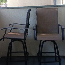 Two Outdoor Texilene All-weather Swivel Bar stools With Arms