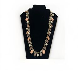 Vintage 1990’s Y2K Gold Tone Faux Pearl, Pink & Peach Beaded Statement Necklace