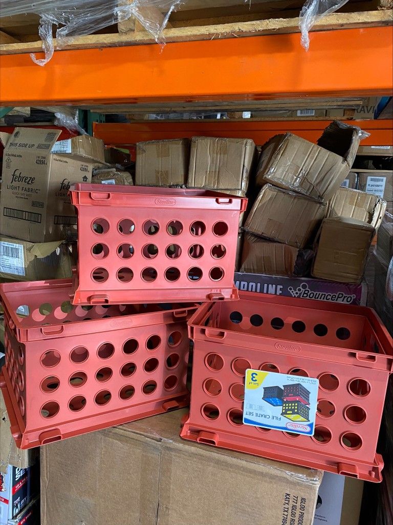 SET 3 NEW Sterilite File Crates in Red Document Storage Organizer Box